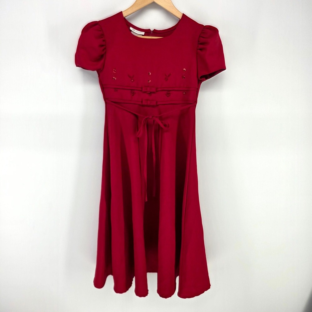 Bonnie Jean Dress G 10 Red Short Sleeve Embroidered Sequin Holiday Party Formal
